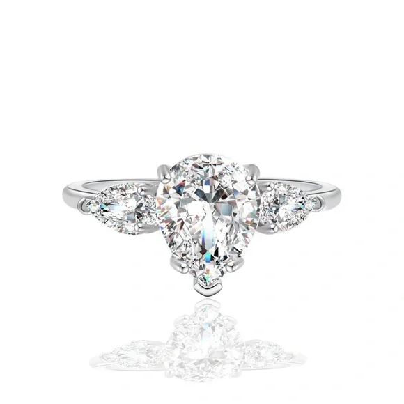 New 925 Silver Three Water Drop Romantic Diamond Ring - Picture 5 of 6